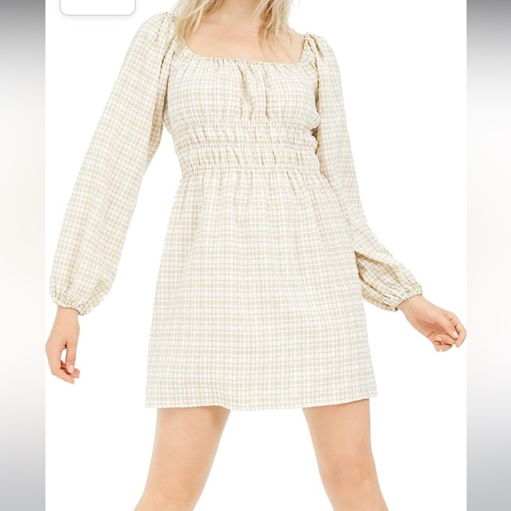 NWT Leyden Khaki Gingham Mini Dress Women’s XL